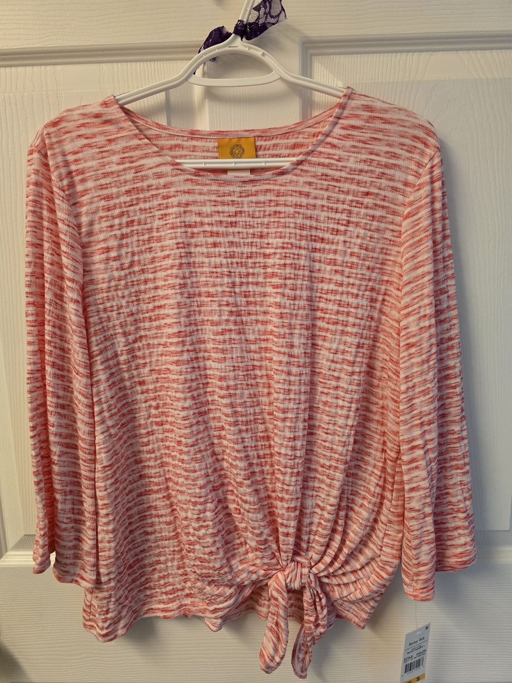 Ruby Rd. Coral & White Tie-Front Knit Tunic